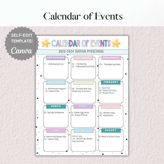 monthly event calendar template