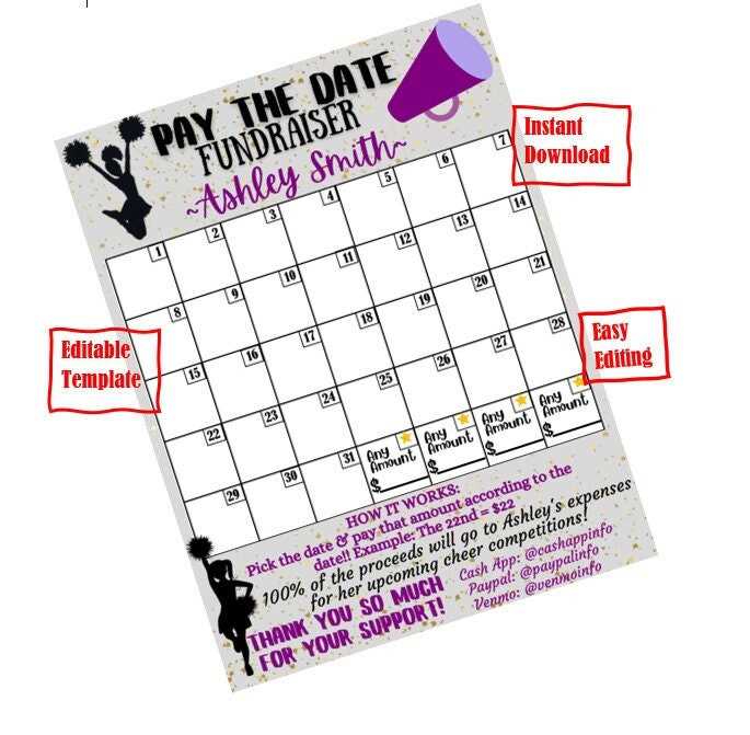 cheer calendar fundraiser template