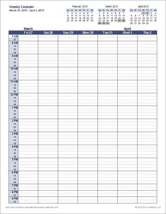 calendar with hours template