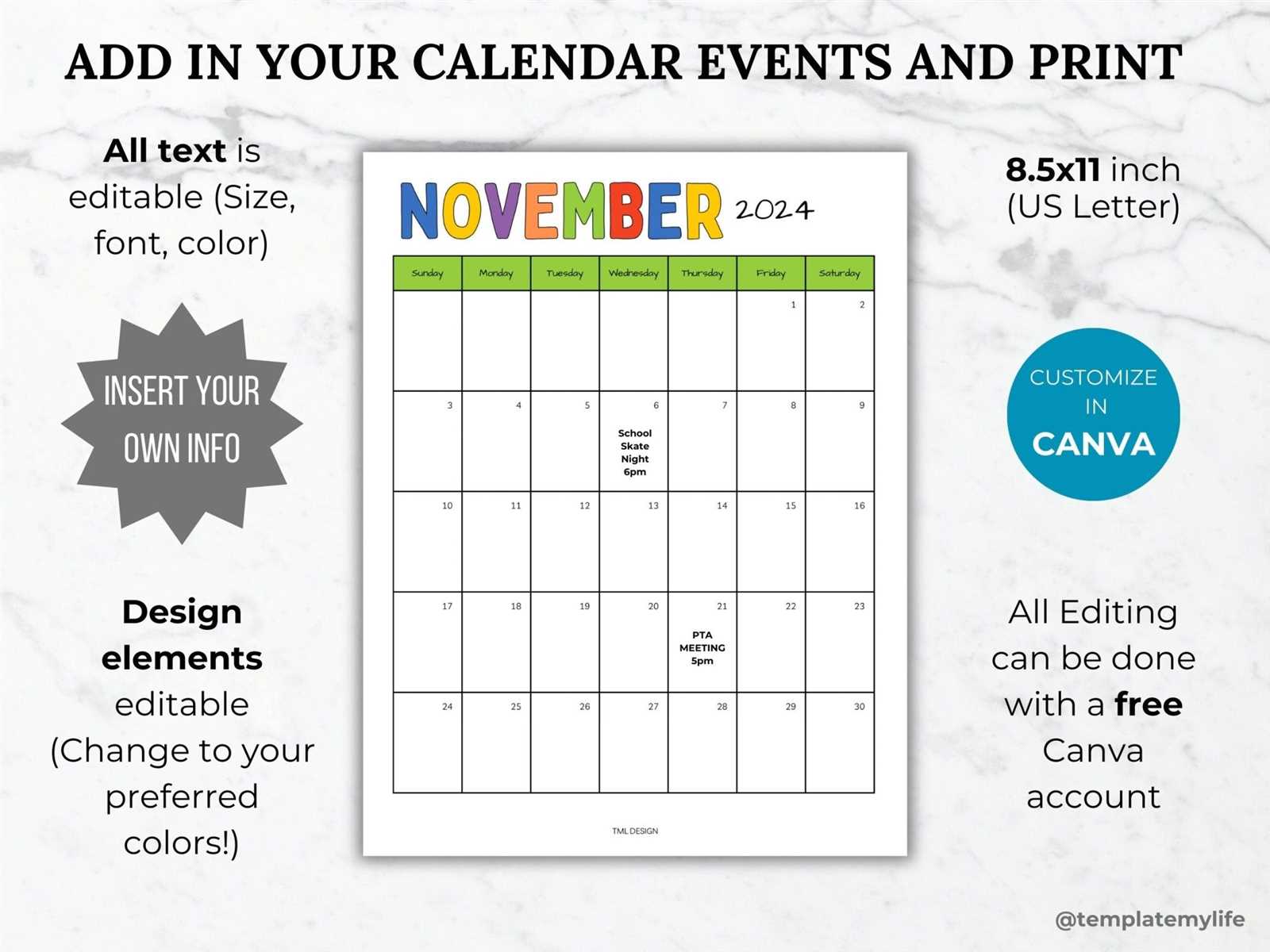 editable event calendar template