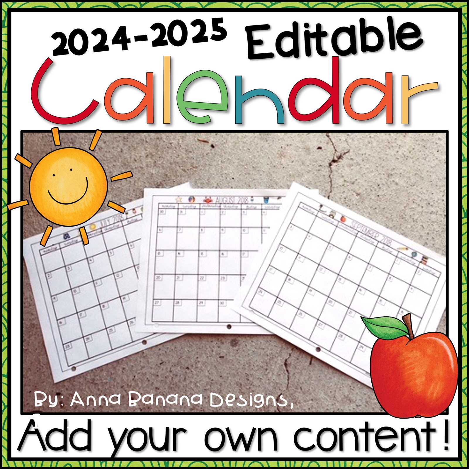 editable preschool calendar template