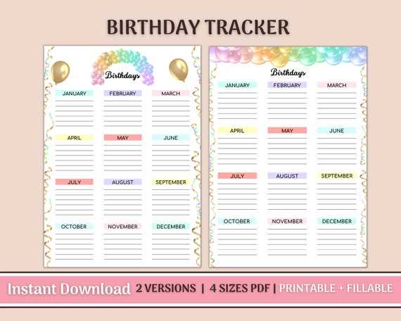 editable printable birthday calendar template