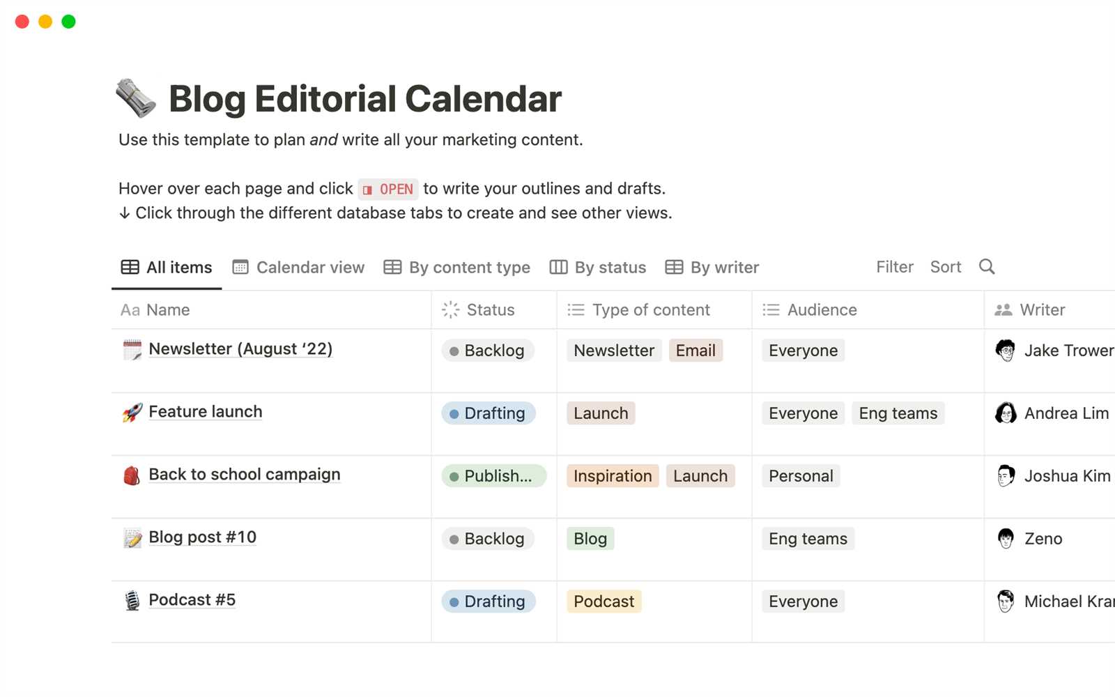 editorial content calendar template