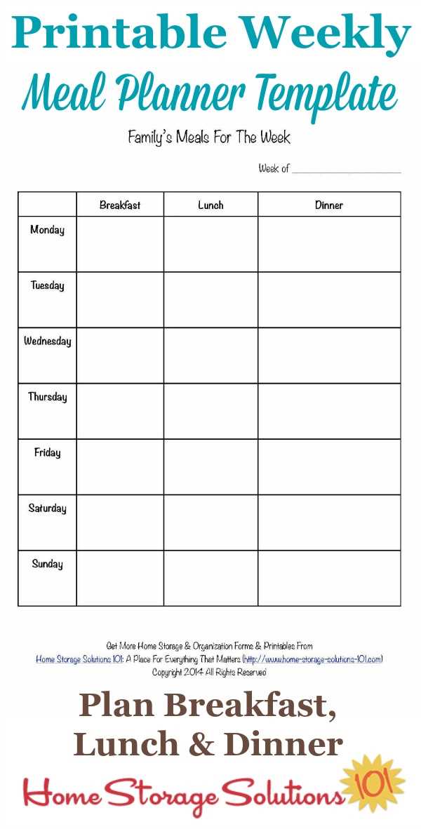 weekly dinner calendar template