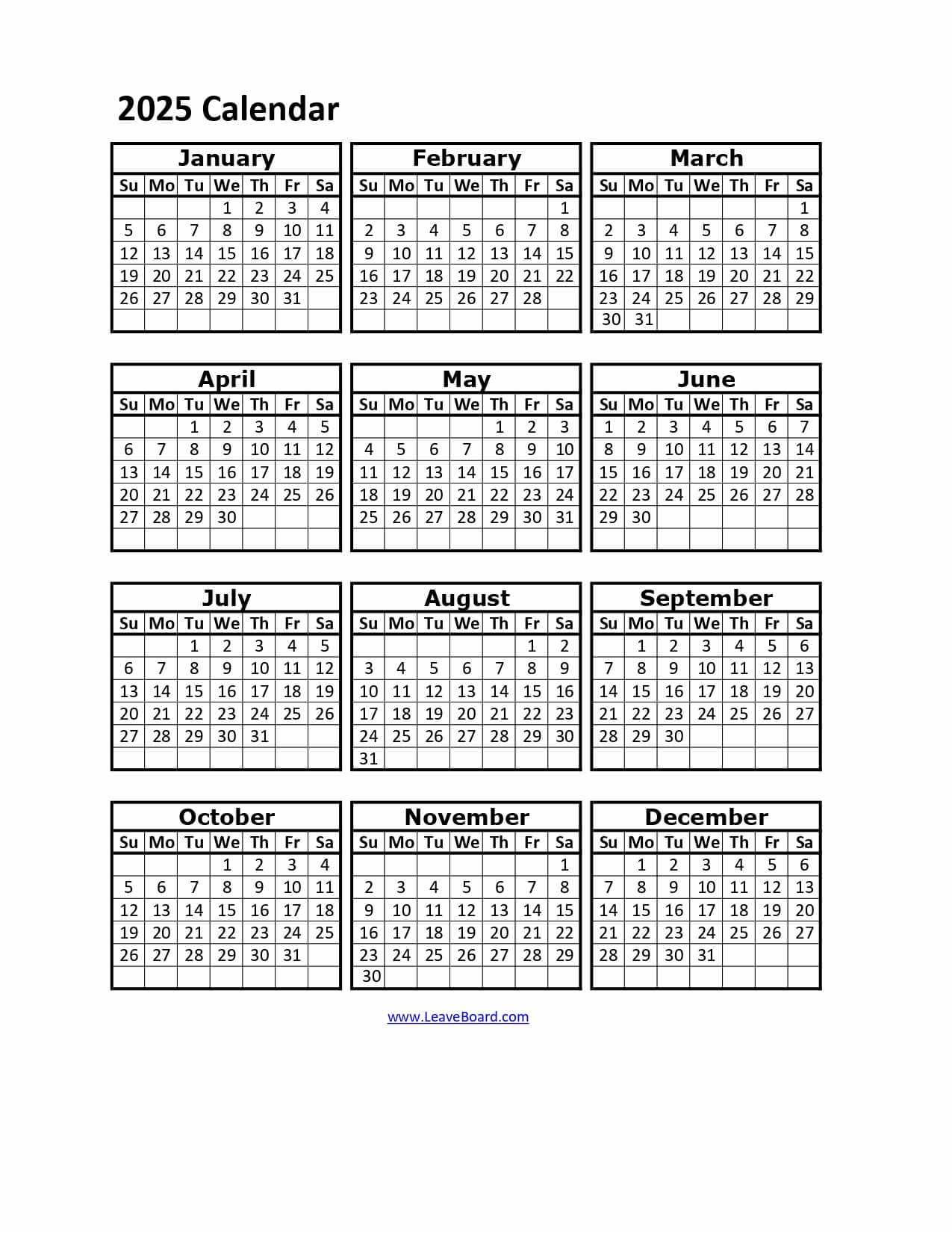 employee vacation calendar template 2025