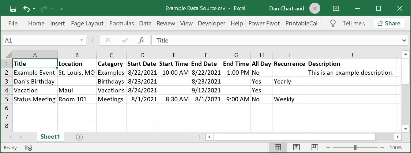 the events calendar csv template