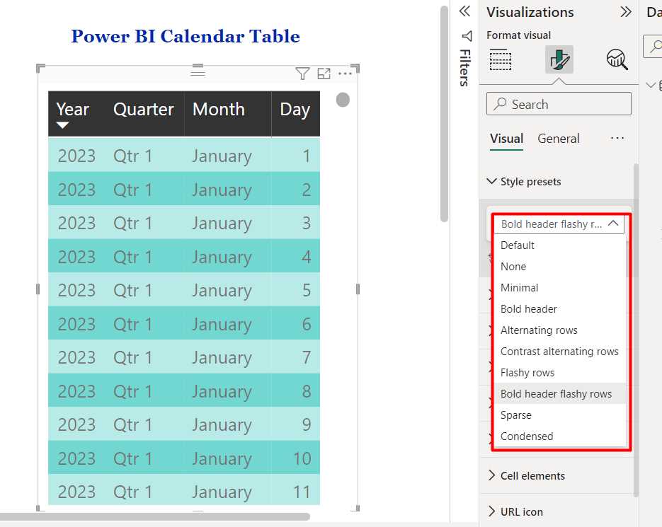 power bi calendar table template