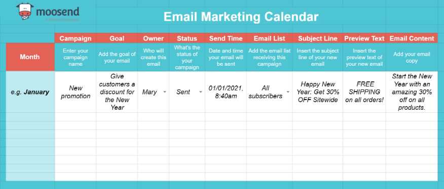 email content calendar template