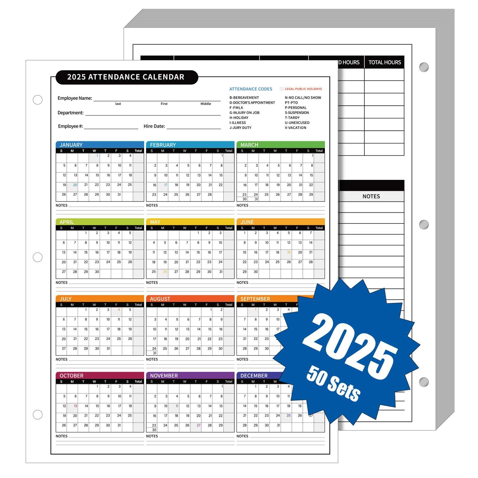 employee attendance calendar template 2025