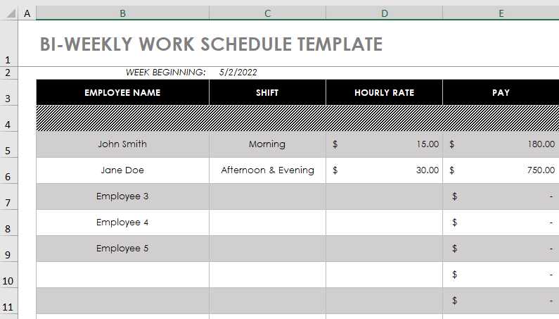 employee schedule calendar template