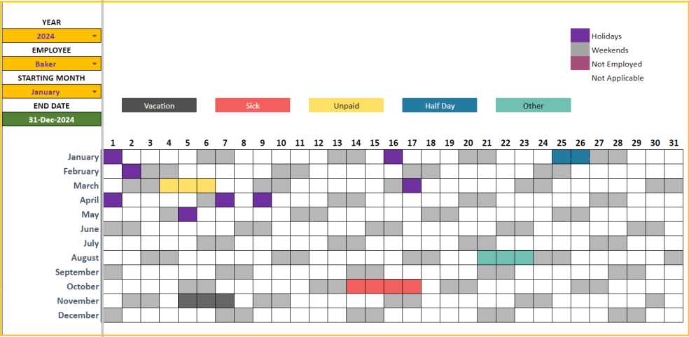 employee vacation tracking calendar template