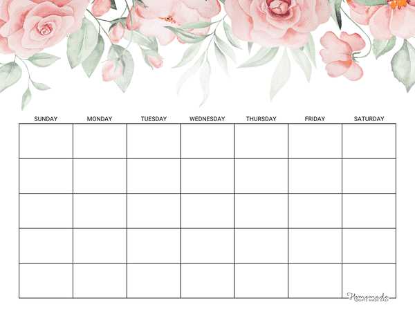 empty calendar template printable