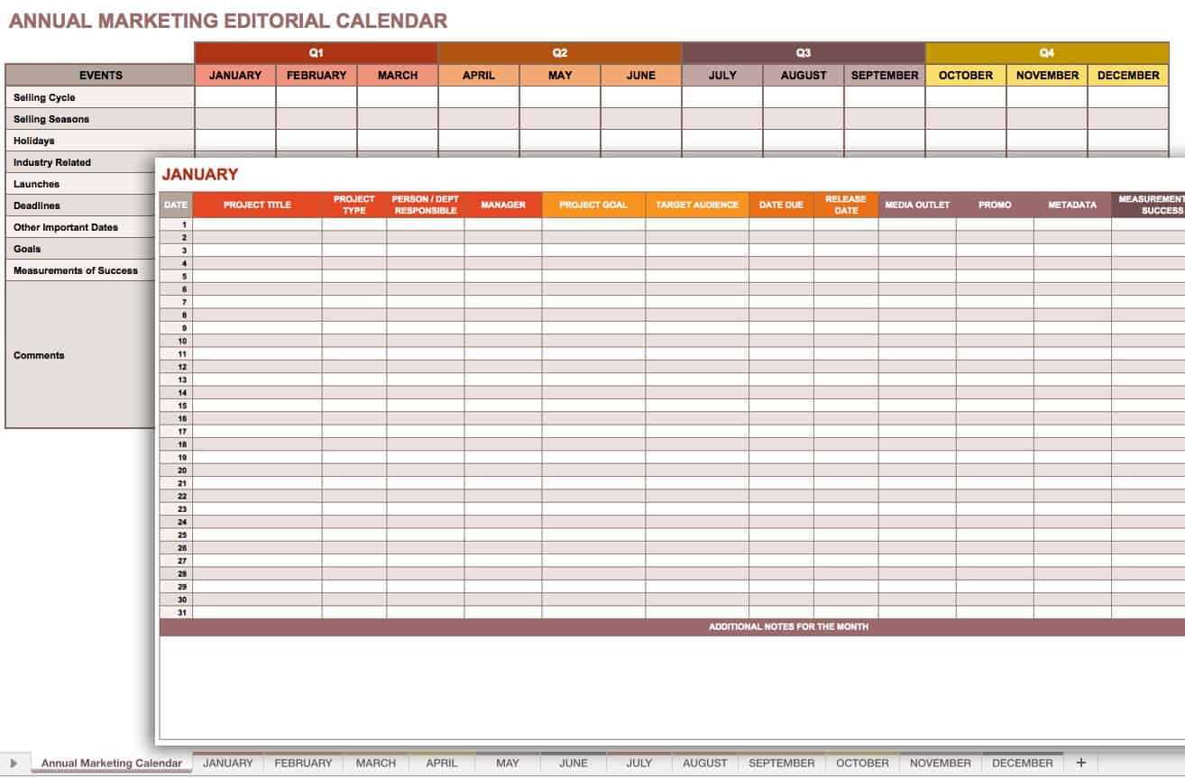 pr calendar template