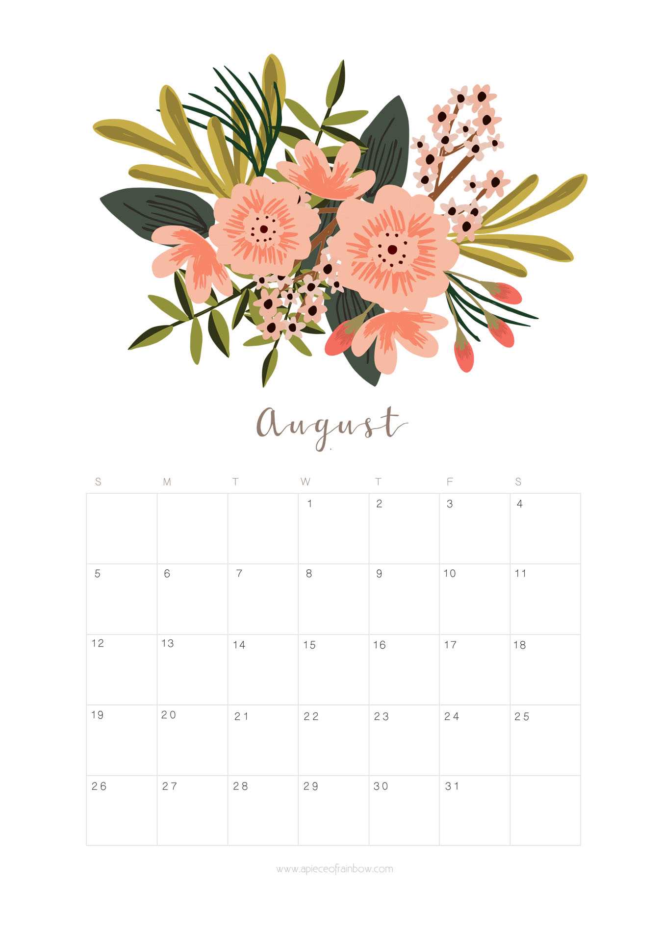 cute august calendar template