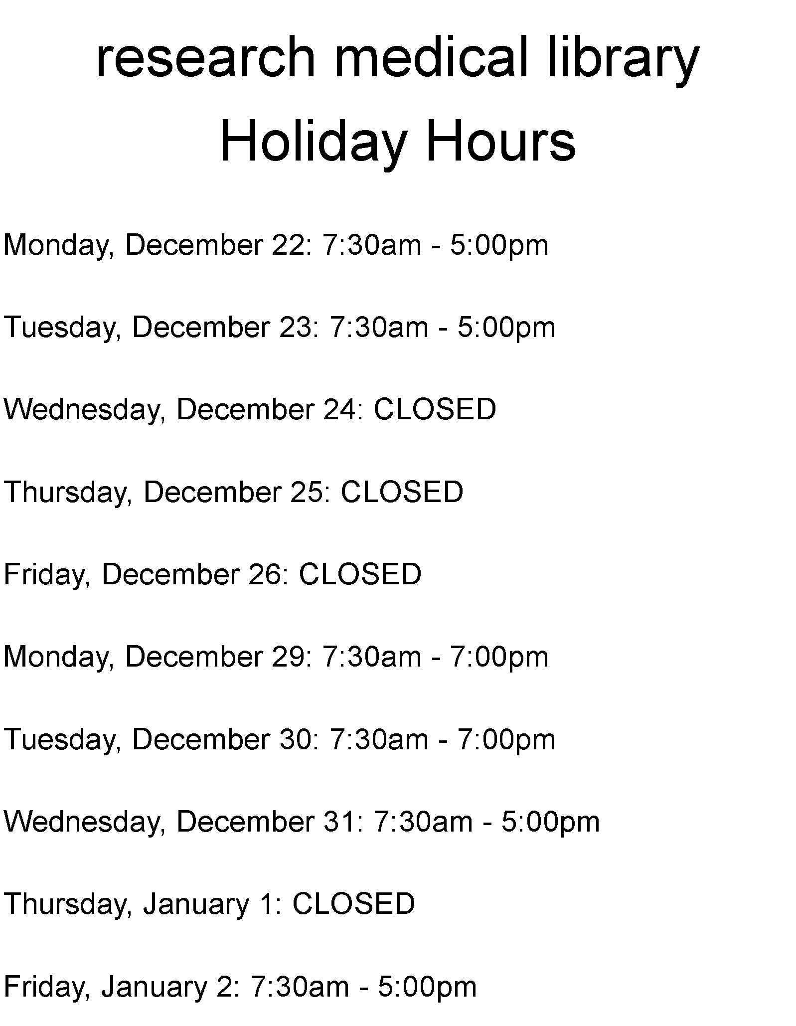 holiday hours calendar template