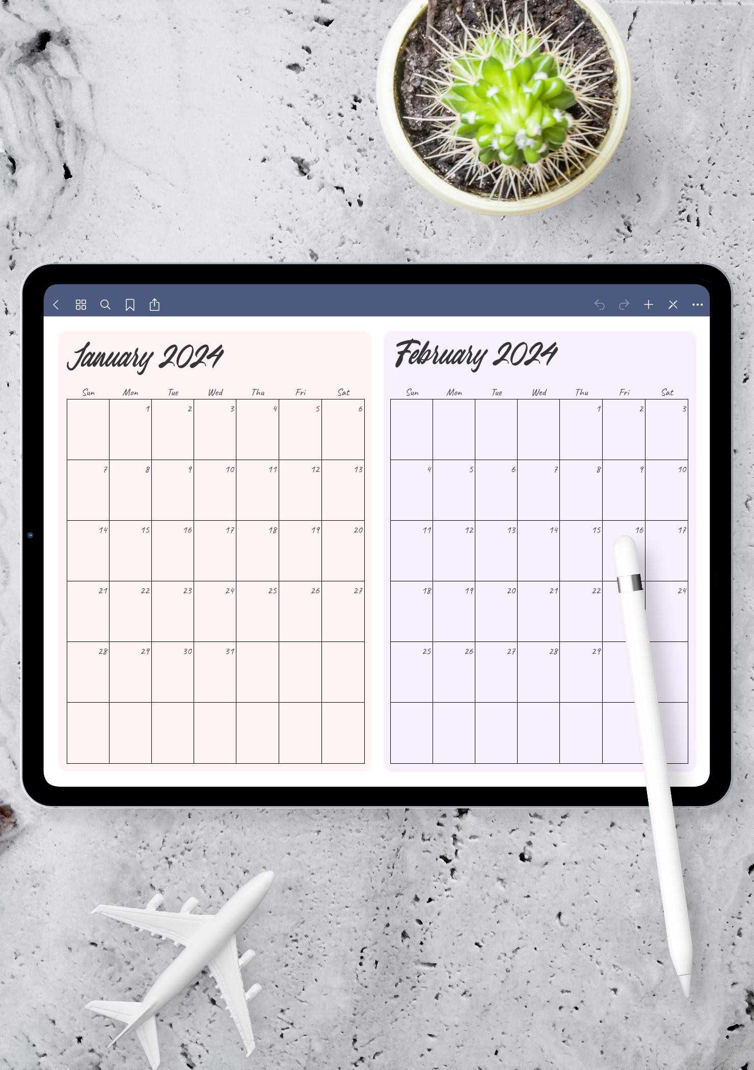 two page per month calendar template