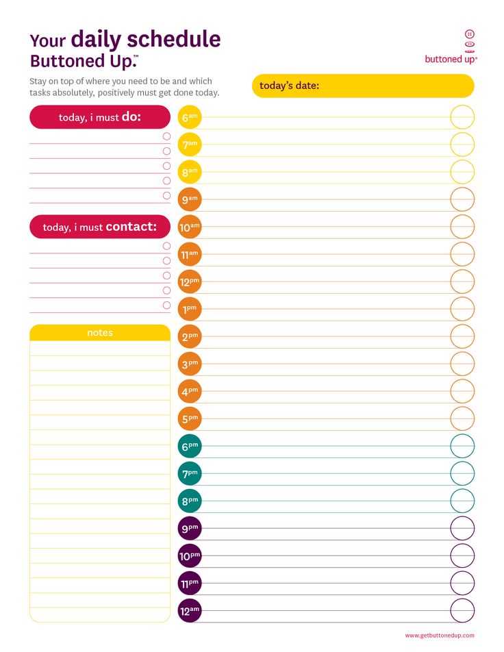 7 day 24 hour calendar template