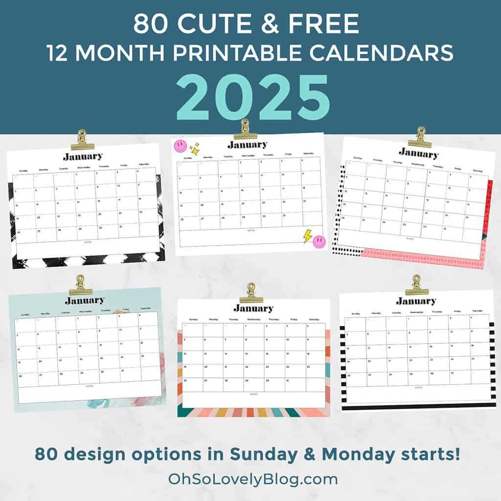 free cute calendar template 2025