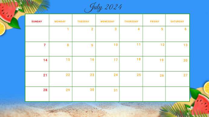 july calendar template printable