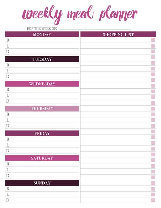 meal plan calendar template free