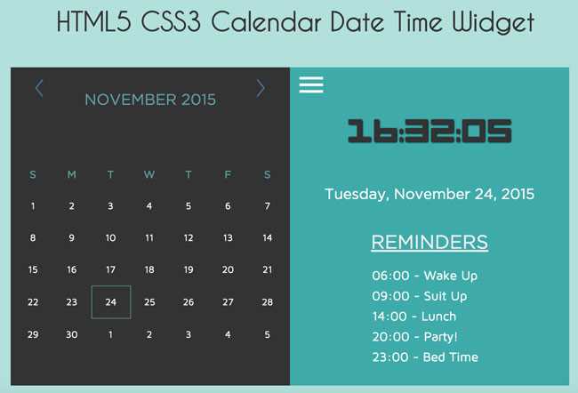 event calendar template html css