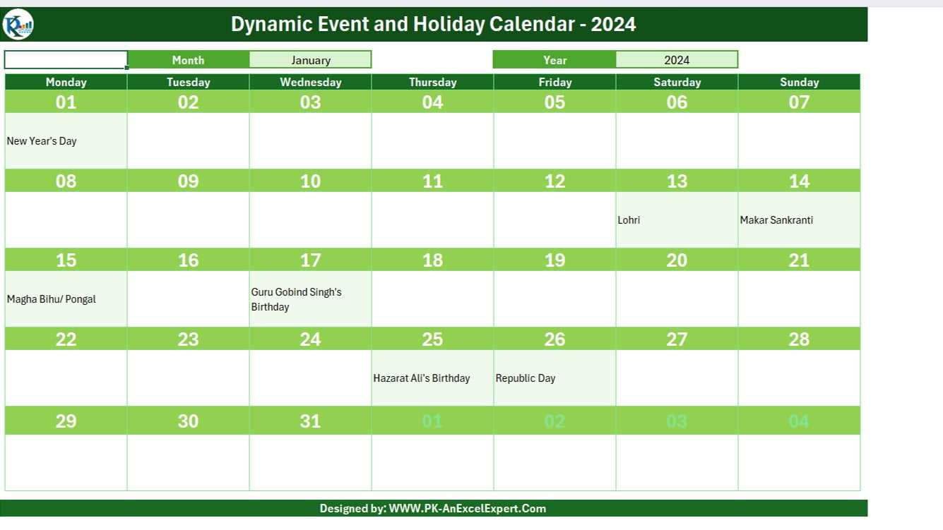 event calendar template