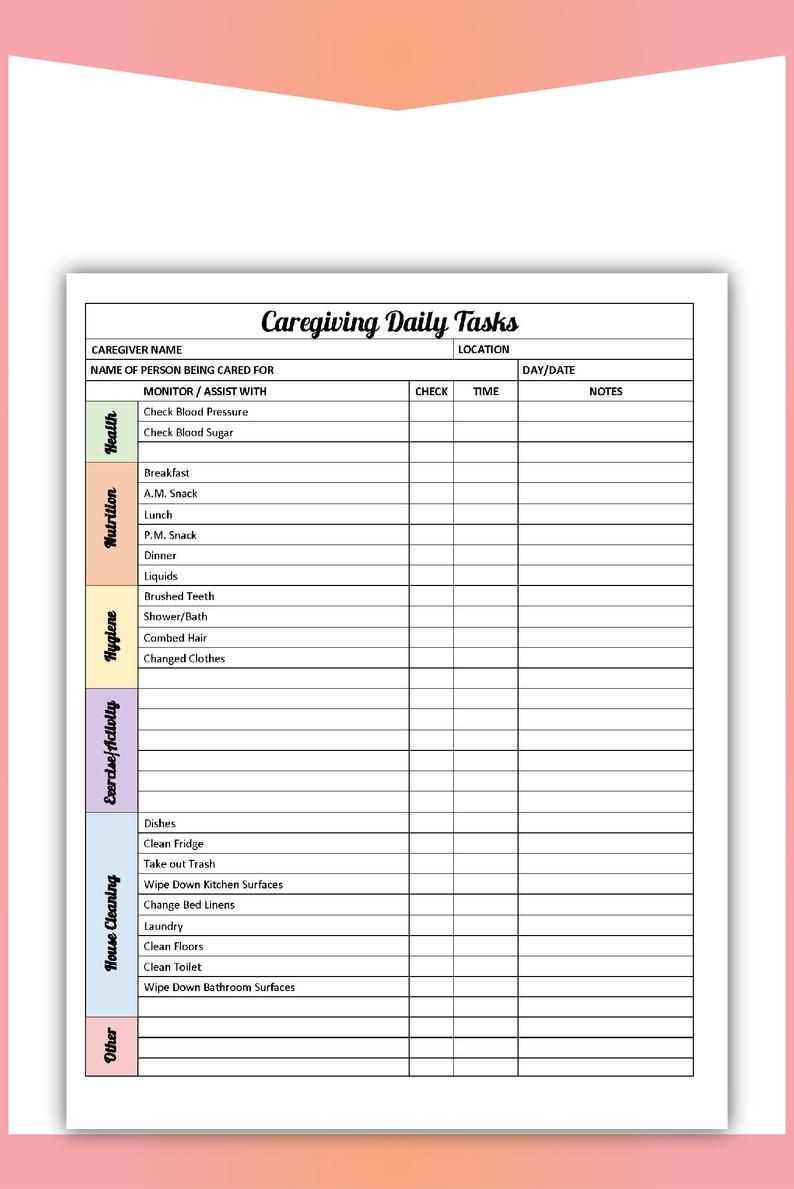 caregiver calendar template