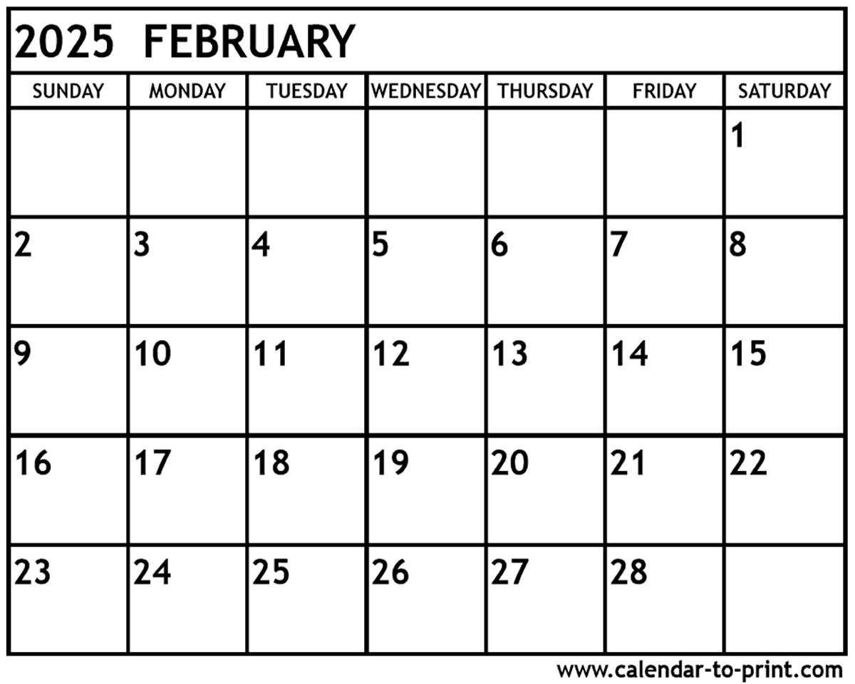 blank calendar template feb 2025