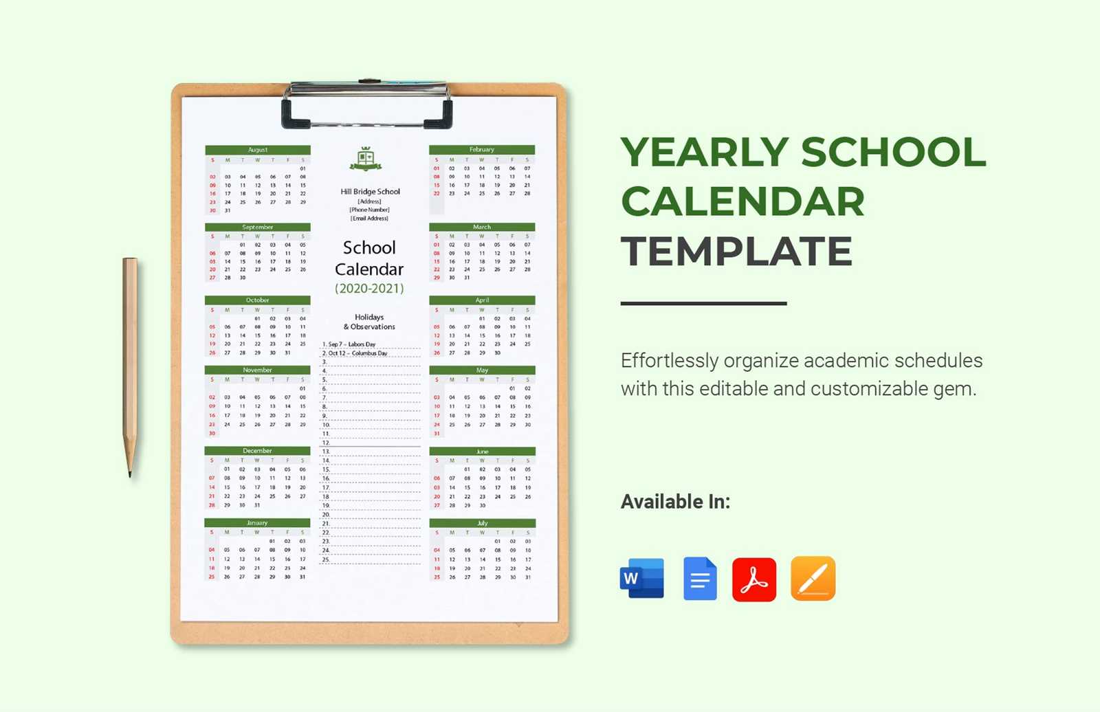 yearly events calendar template