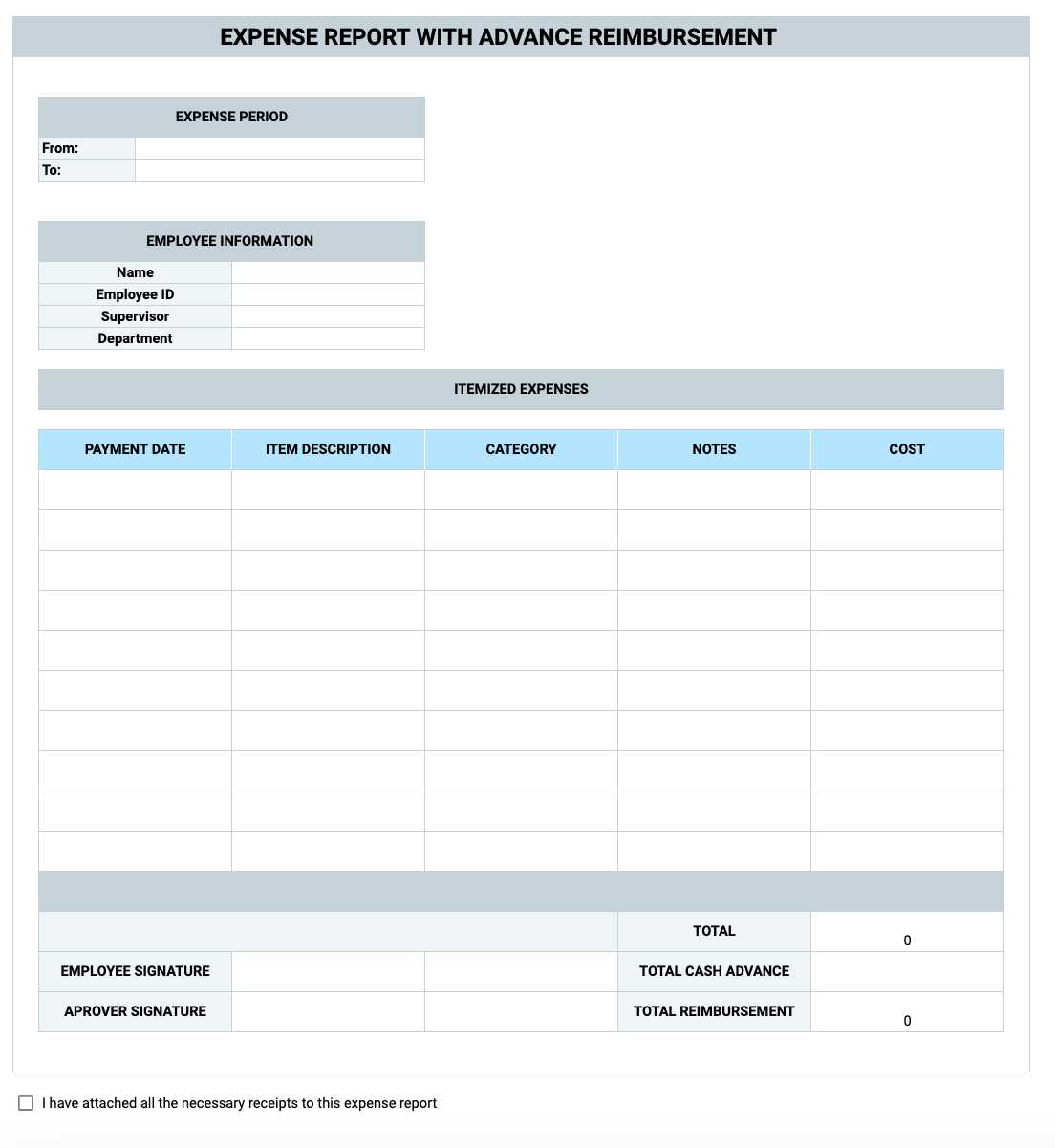 expense calendar template