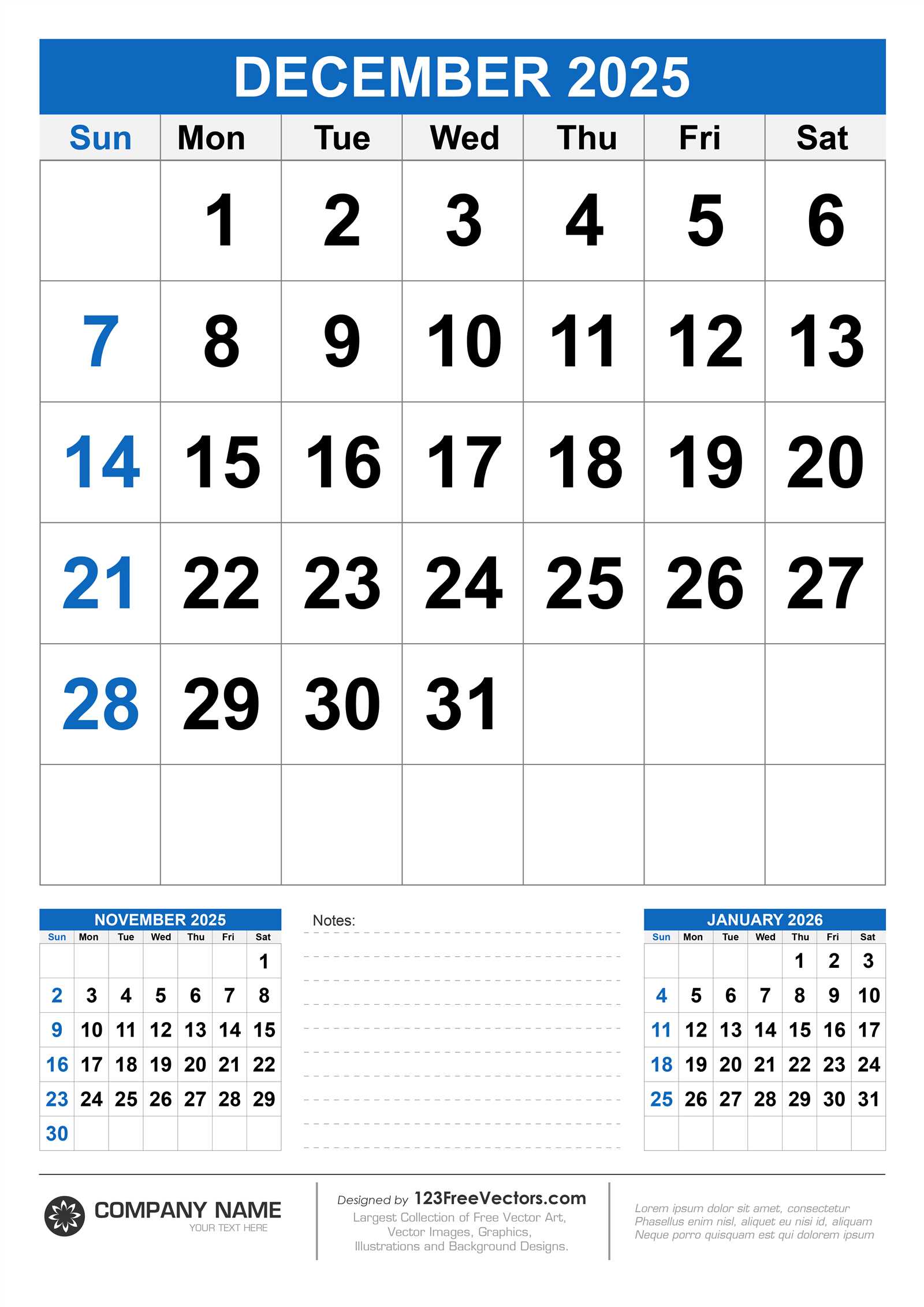 free blank calendar template december 2025