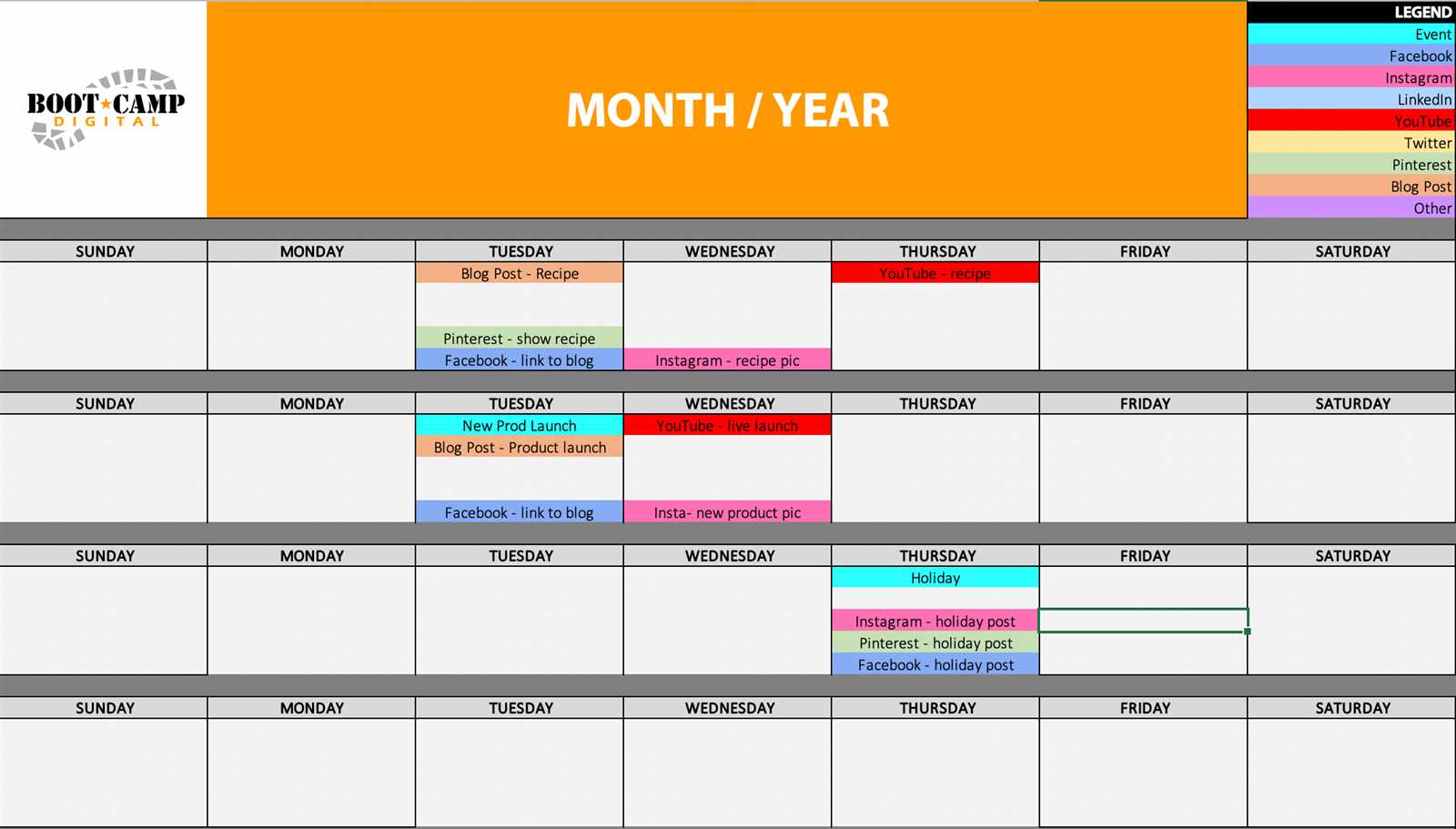 facebook calendar template