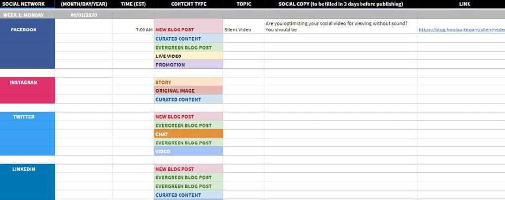 facebook content calendar template