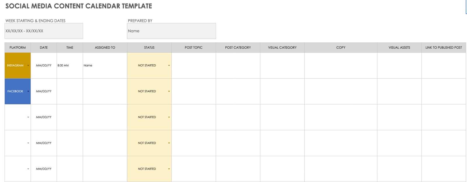 facebook content calendar template