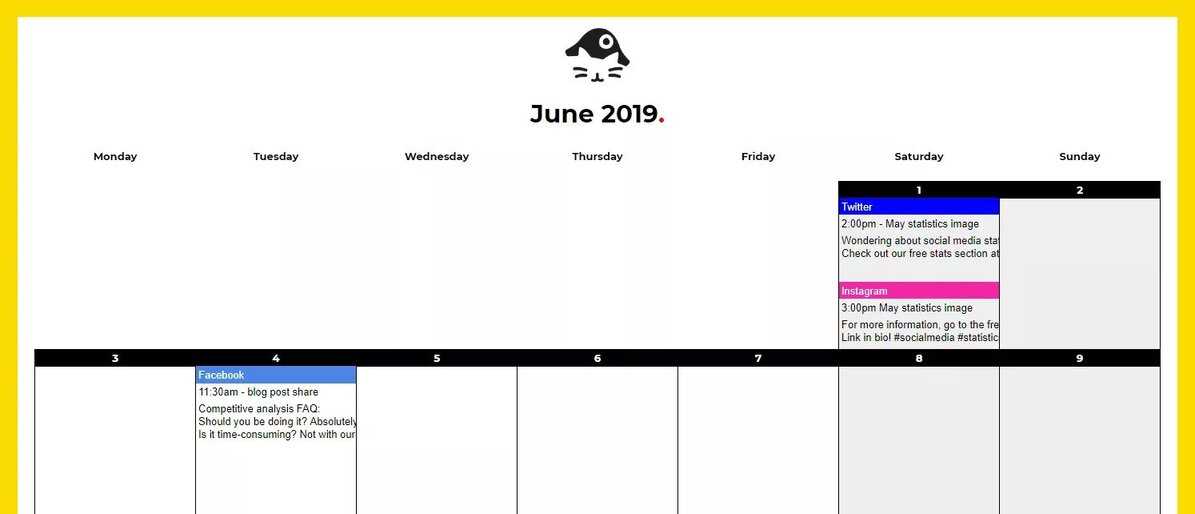 facebook post calendar template