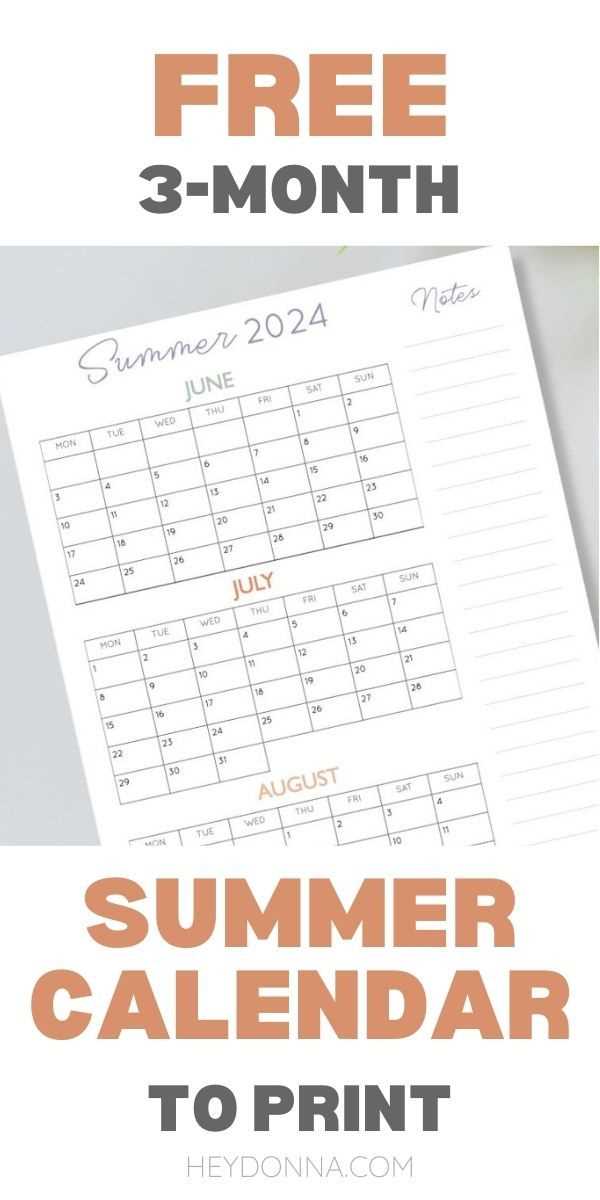 family summer calendar template