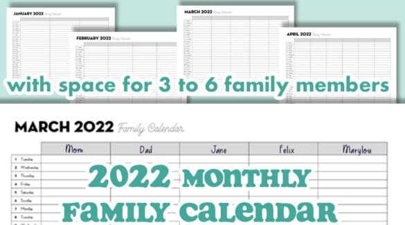 family summer calendar template