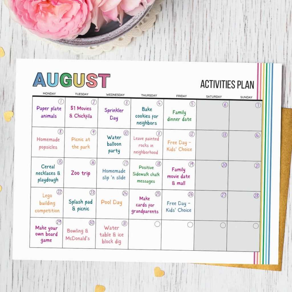 family summer calendar template