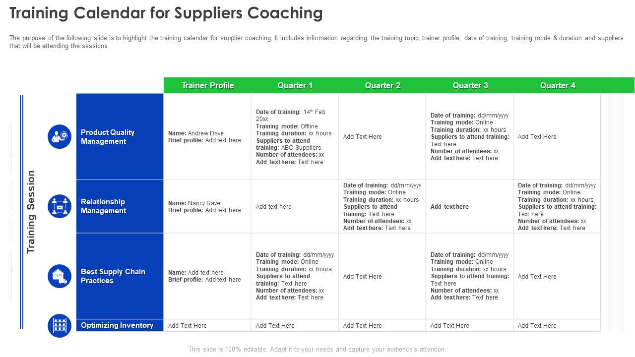 free training calendar template