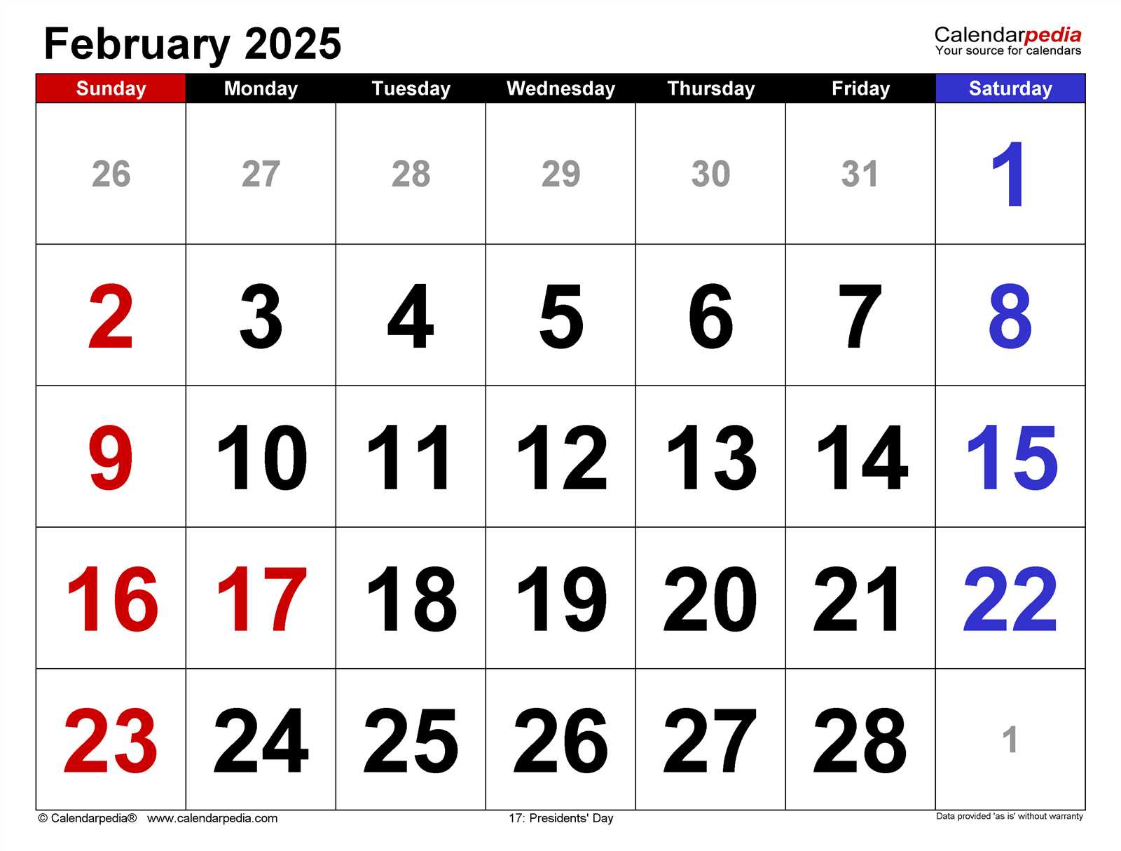 february 2025 calendar template free