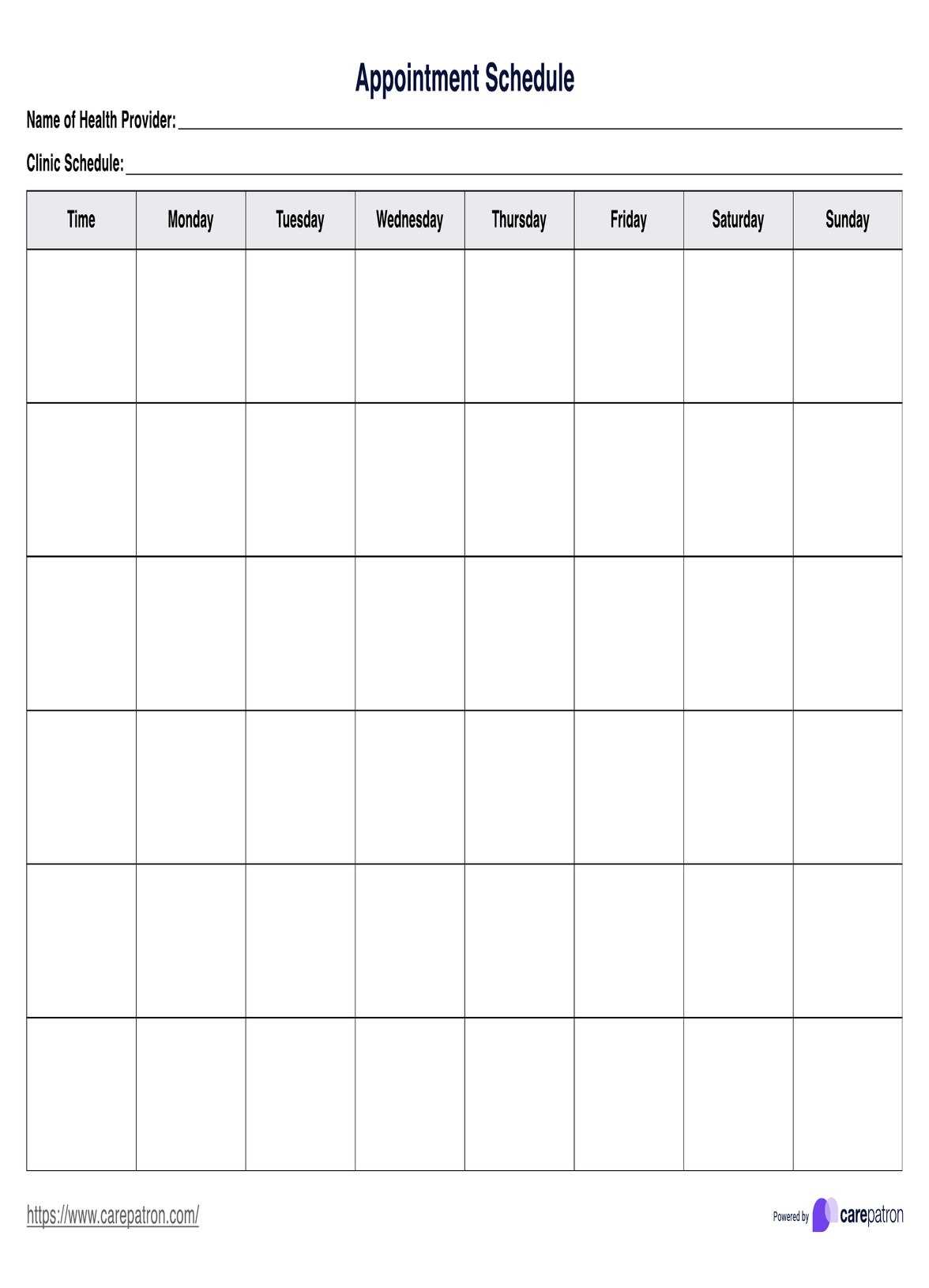 medical appointment calendar template