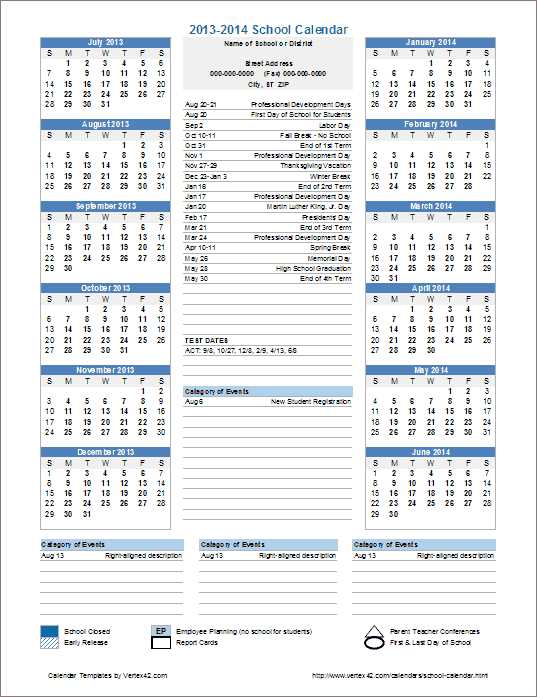 annual academic calendar template