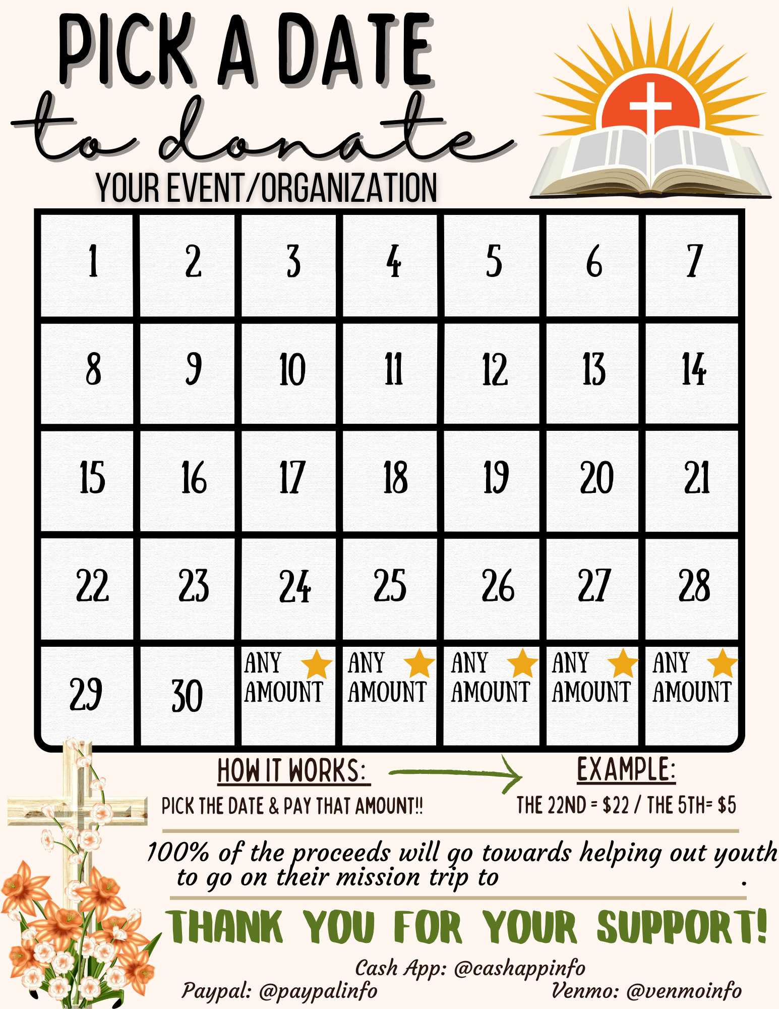 fill the calendar fundraiser template