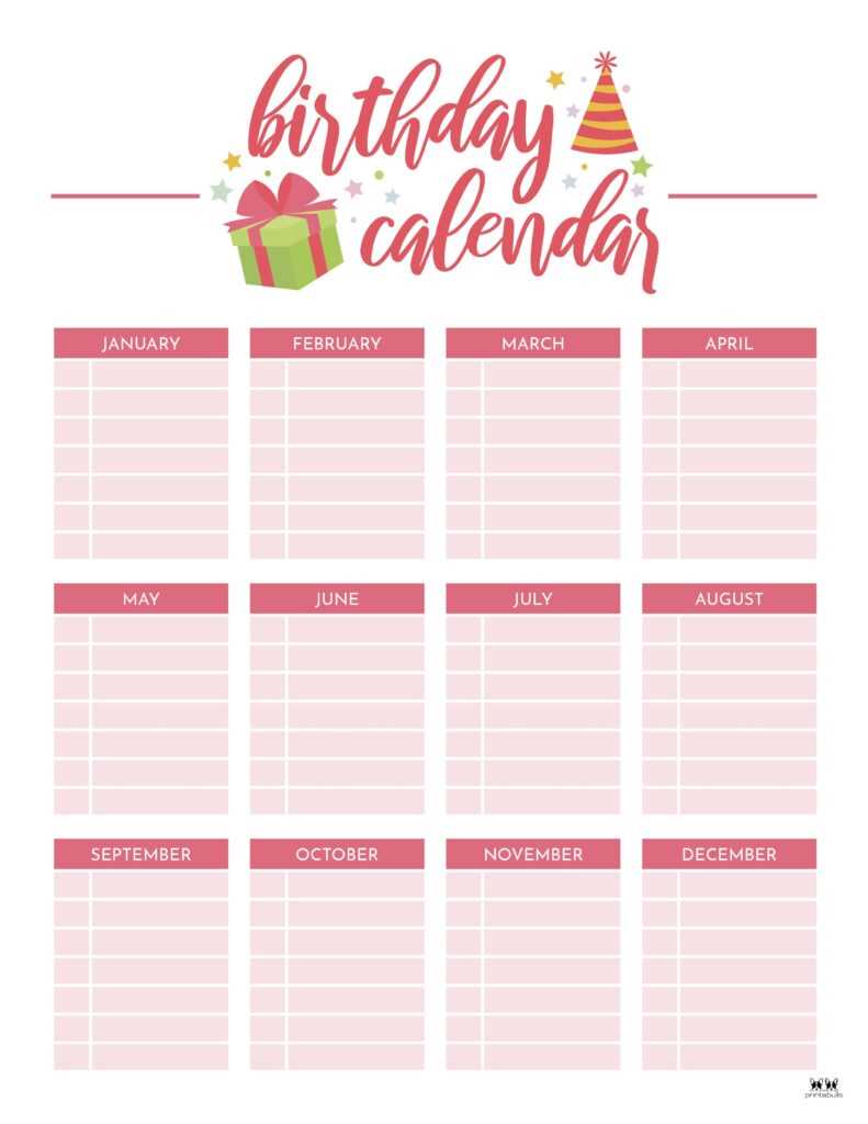 fillable birthday calendar template