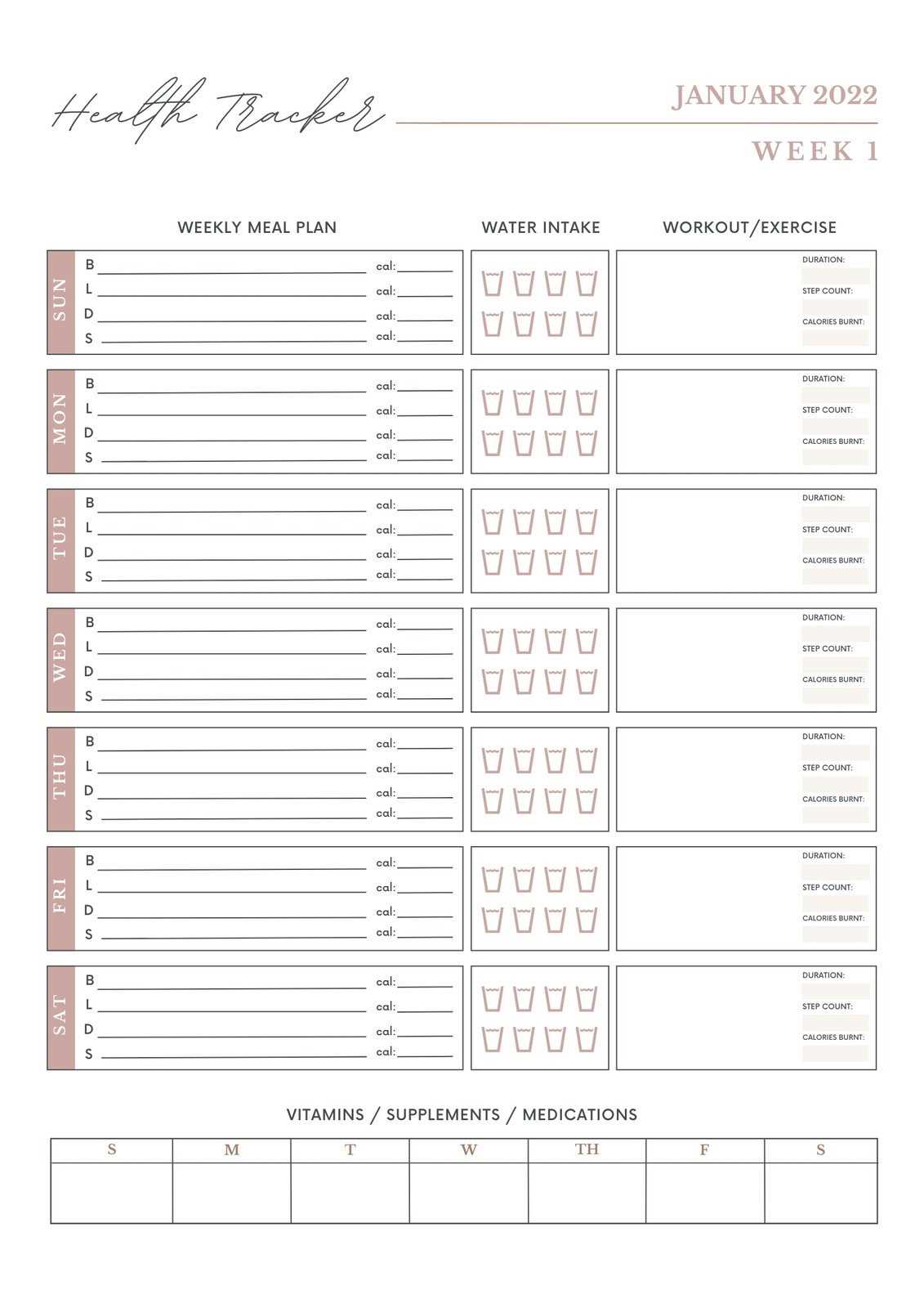 fillable workout calendar template