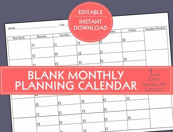 five day calendar template free