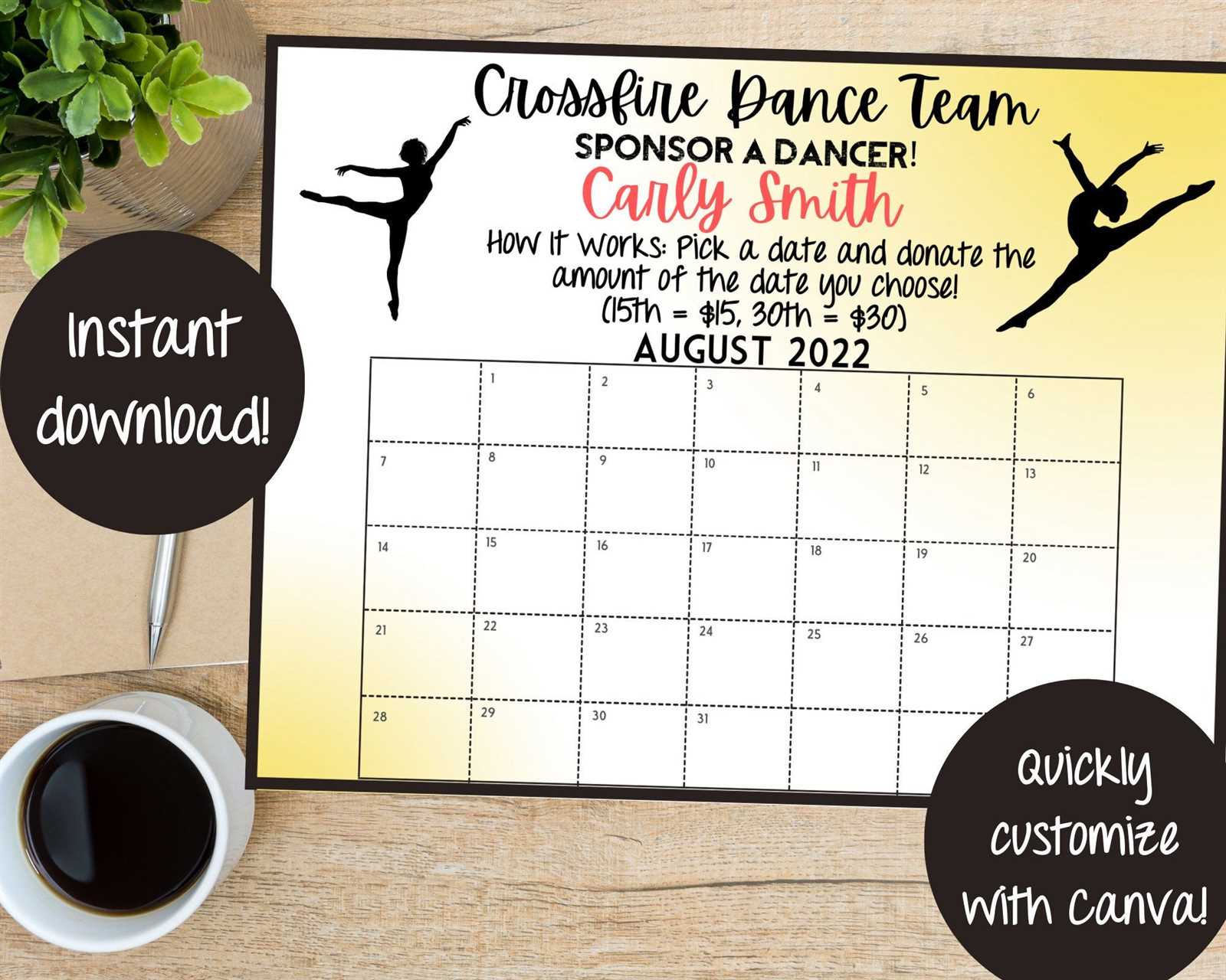 dance calendar template