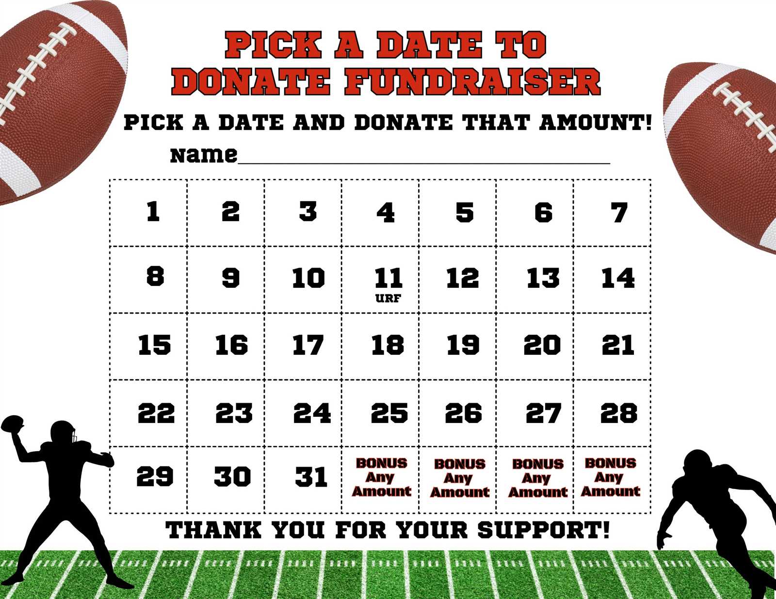 football calendar fundraiser template