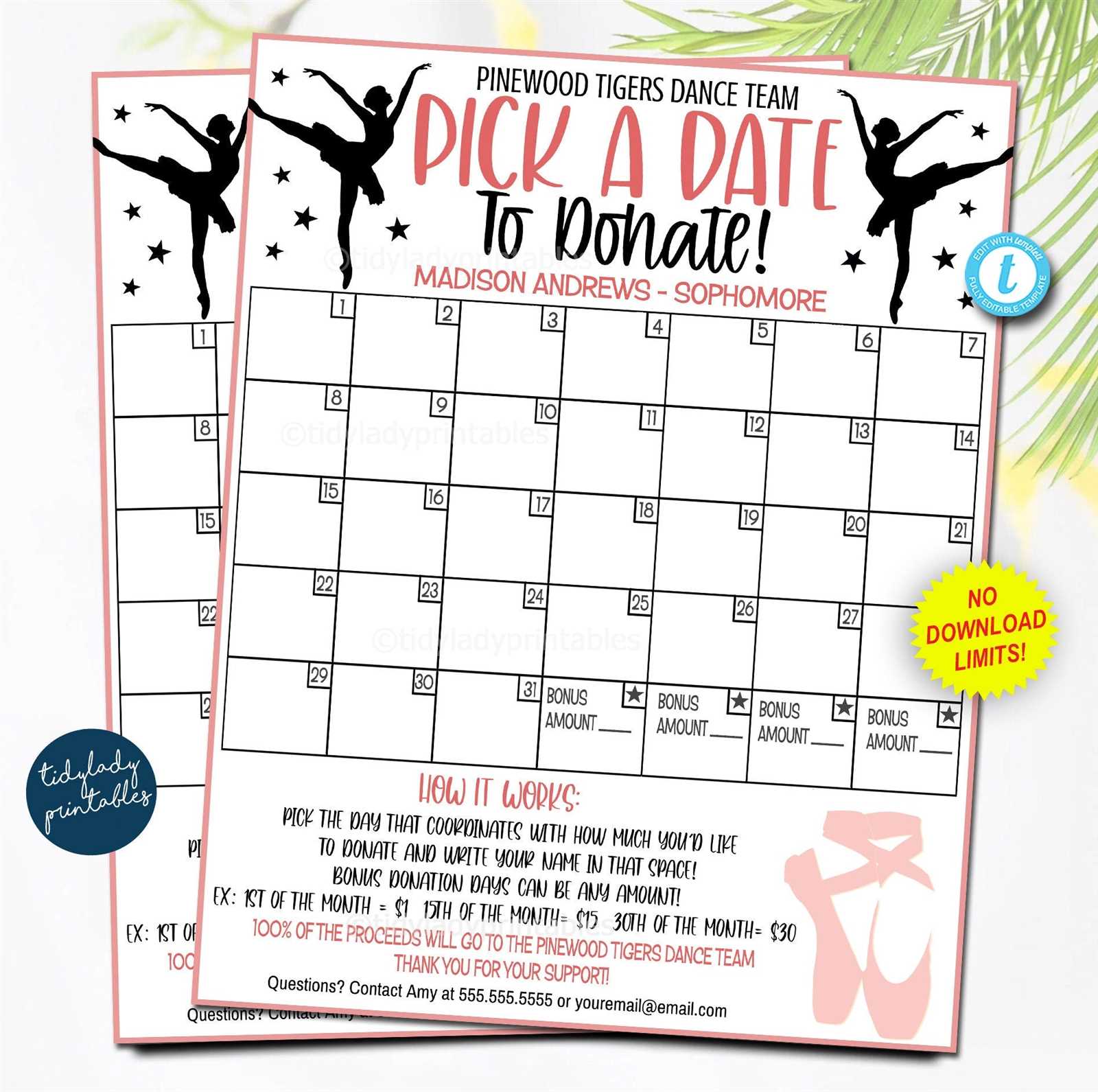 football calendar fundraiser template