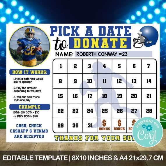 football calendar fundraiser template